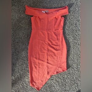 Charlotte Russe Asymmetrical Off-Shoulder Dress in Coral